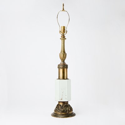 Lot 74 - Japanese Brass & Ceramic Lamp with Dragon Motif