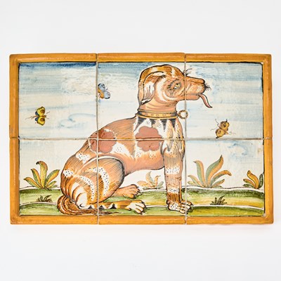 Lot 123 - Italian Majolica Tile Mural of a Seated Dog