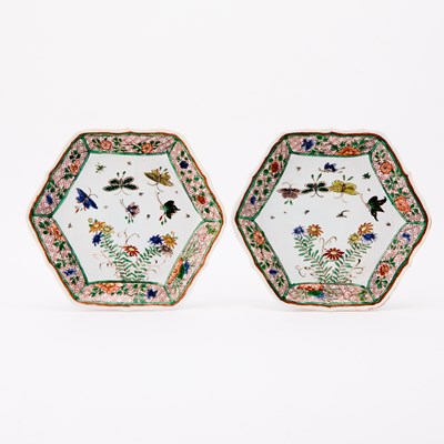 Lot 191 - A Pair of Chinese Famille Verte Porcelain Hexagonal Dishes