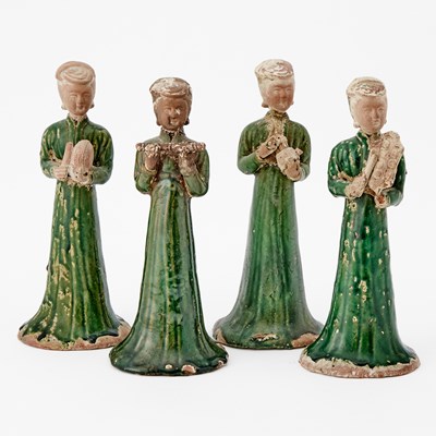 Lot 159 - A Group of Four Chinese Green Glazed Pottery Figures of Musicians