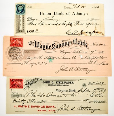 Lot 216 - United States. Group of Late 19th Century Checks. Grades Vary.