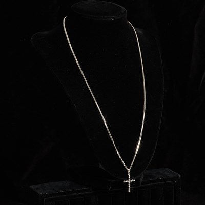 Lot 377 - 18KT White Gold and Diamond Cross Pendant with Chain Necklace