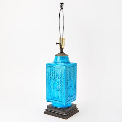 Lot 75 - Chinese Turquoise Glazed Ceramic Cong Shape Lamp