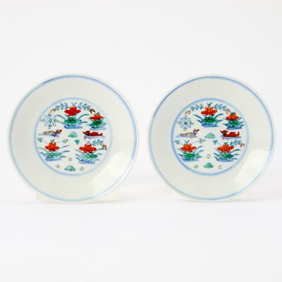 Lot 243 - A Pair of Chinese Doucai Porcelain Dishes
