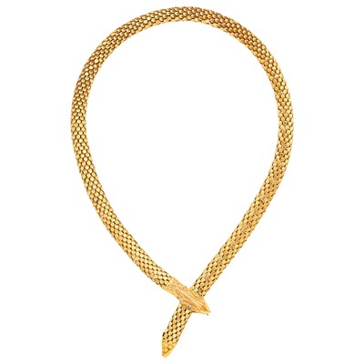 Lot 74 - Gold and Diamond Slide Mesh Snake Necklace