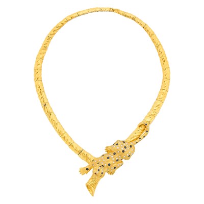 Lot 20 - Gold, Diamond, Sapphire and Ruby Leopard Necklace