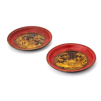Lot 507 - A Pair of Chinese Black and GIlt Lacquer Dishes