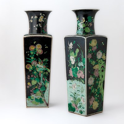 Lot 235 - A Pair of Chinese Famille Noire Porcelain Square Vases