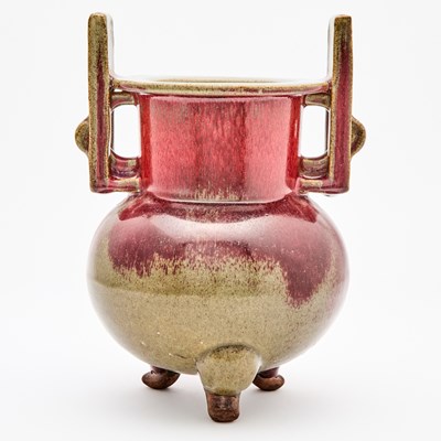 Lot 195 - A Chinese Flambe Glazed Porcelain Tripod Censer