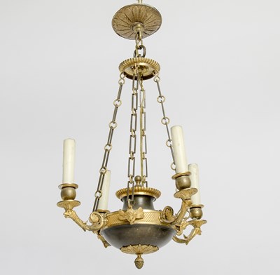 Lot 124 - Empire Gilt and Patinated Bronze Four-Light Chandelier