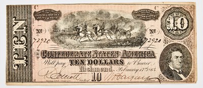 Lot 159 - Confederate States of America. 1864 $10 Note. T-68. Extremely Fine with Poem Overprint.