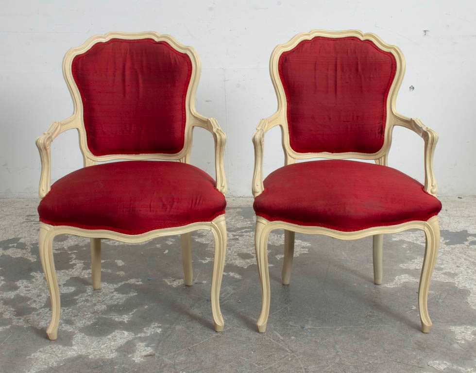 Lot 44 - Pair of Cream Painted and Red Upholstered Fauteuils