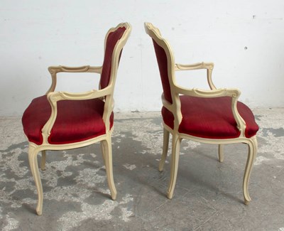 Lot 44 - Pair of Cream Painted and Red Upholstered Fauteuils