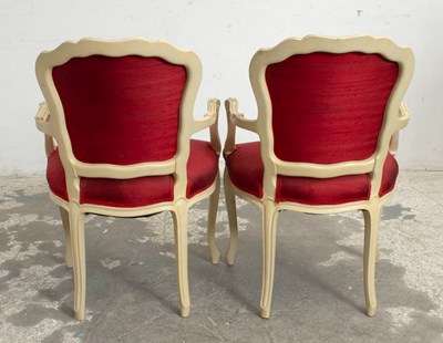 Lot 44 - Pair of Cream Painted and Red Upholstered Fauteuils