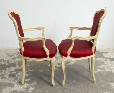 Lot 44 - Pair of Cream Painted and Red Upholstered Fauteuils