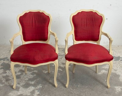 Lot 44 - Pair of Cream Painted and Red Upholstered Fauteuils