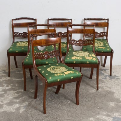 Lot 240 - Set of Six Regency Style Inlaid Mahogany Dining Chairs