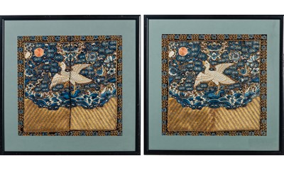 Lot 393 - A Pair of Chinese Embroidered Silk Rank Badges