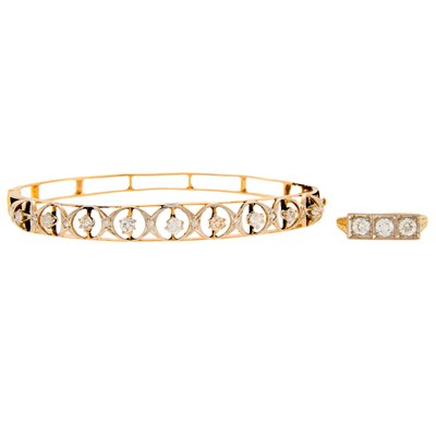 Lot 1207 - Gold, Platinum and Diamond Bangle Bracelet and Ring