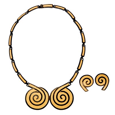 Lot 1247 - Margot de Taxco Silver and Yellow Enamel Necklace and Pair of Earrings