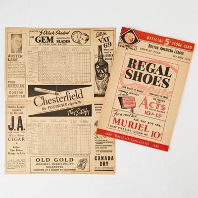 Lot 227 - Pair of Fenway Park Official Score Cards, 1938 and 1939.