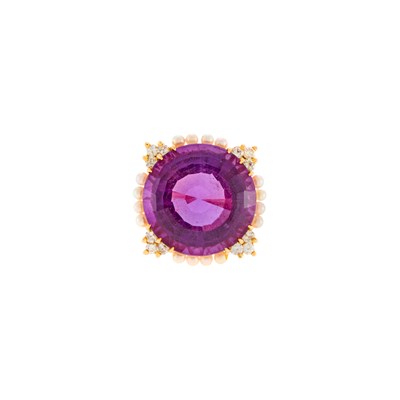 Lot 1236 - Gold, Amethyst, Diamond, and Cultured Pearl Ring