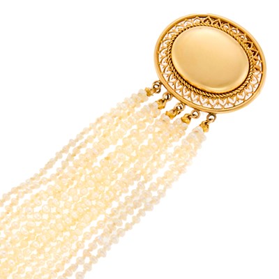 Lot 1213 - Multistrand Freshwater Pearl Bracelet with Gold Clasp
