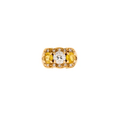 Lot 1216 - Gold, Diamond and Yellow Sapphire Pinky Ring