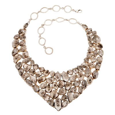 Lot 1256 - Silver and 'Herkimer Diamond' Quartz Crystal Bib Necklace