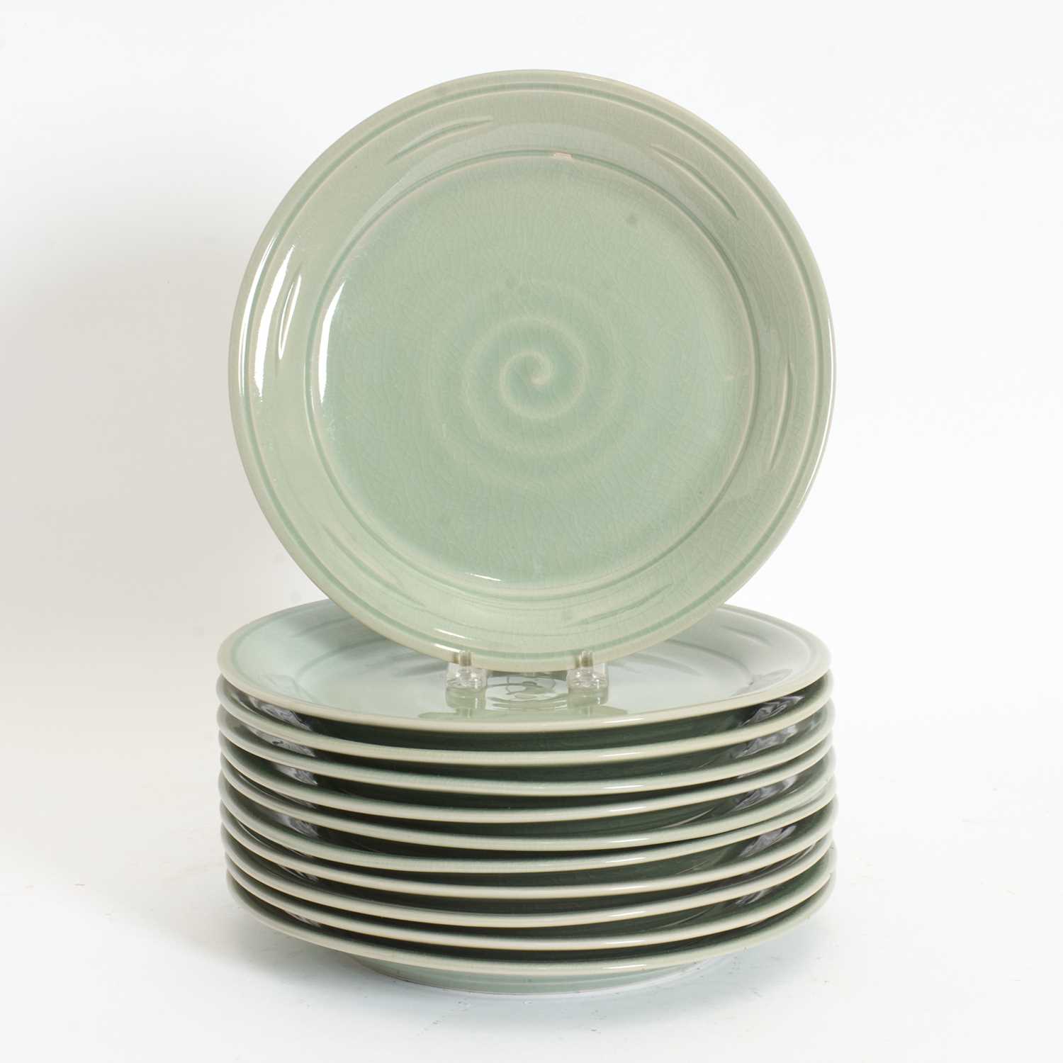 Lot 10 - Set of Eleven Celadon Dinner Plates