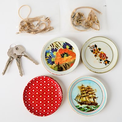 Lot 2009 - Group of Gold and Metal Jewelry and Wristwatches, and Group of Metal Coasters and Keys