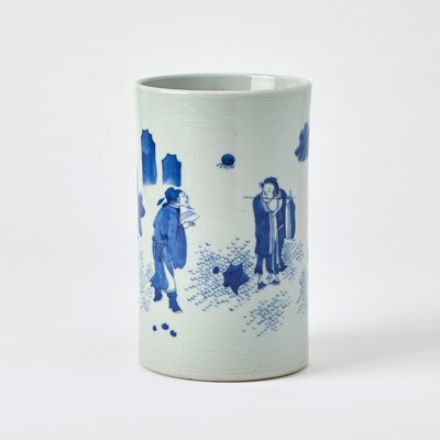 Lot 457 - A Chinese Blue and White Porcelain Brush Pot