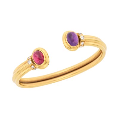 Lot 156 - Bulgari Gold, Amethyst and Pink Tourmaline Bangle Bracelet