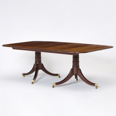 Lot 195 - Baker George III Style Banded Mahogany Double Pedestal Dining Table