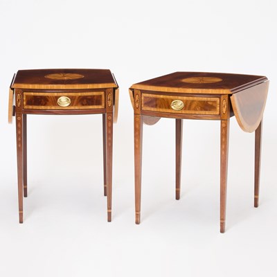 Lot 187 - Pair of Baker George III Style Satinwood Inlaid Mahogany Pembroke Tables