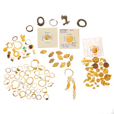 Lot 1243 - Group of Gold and Metal Jewelry, Coins and Fragments