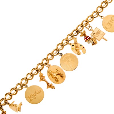 Lot 1115 - Gold Bracelet with Gold, Low Karat Gold, Gilt-Metal and Enamel Charms