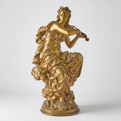 Lot 204 - After Eutrope Bouret 'Classical Woman Playing Violin' Patinated Bronze Sculpture