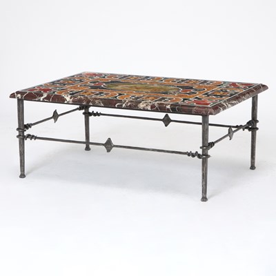 Lot 224 - Wrought Iron Coffee Table with a Pietra Dura Inlaid Marble Top