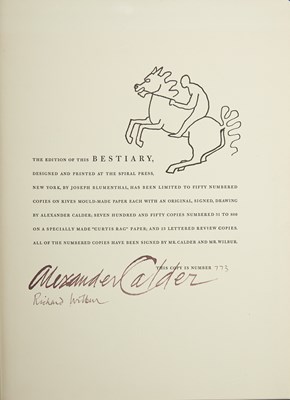 Lot A Bestiary by Alexander Calder and Richard Wilbur, signed by the artist and author