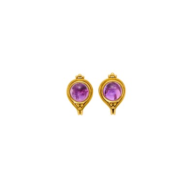 Lot 1030 - Helen Woodhull Pair of Gold and Cabochon Amethyst 'Ann' Earrings