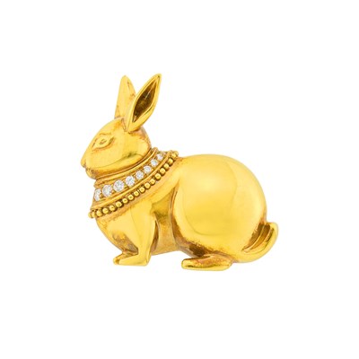 Lot 111 - Attributed to Helen Woodhull Gold and Diamond Rabbit Brooch