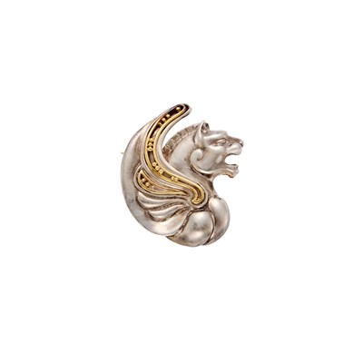 Lot 1058 - Helen Woodhull Silver and Gold 'Leogryph' Brooch