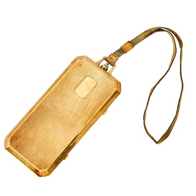 Lot 1204 - Gold and Cabochon Sapphire Compact
