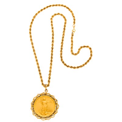 Lot 1229 - Gold and Gold Coin Pendant with Chain Necklace