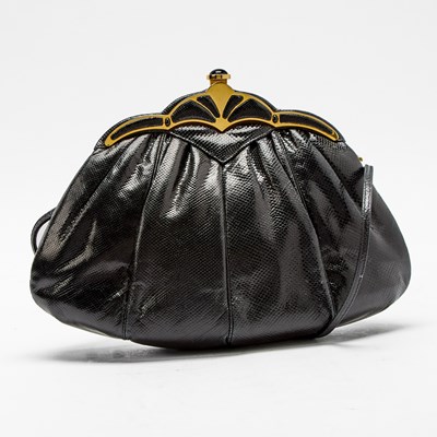 Lot 134 - Judith Leiber Black Lizard Skin Clutch