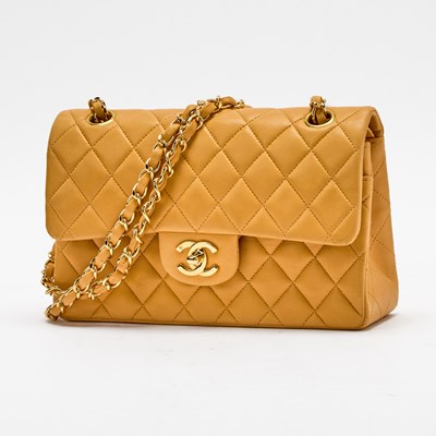 Lot 138 - Chanel Tan Lambskin Leather Double Flap Bag