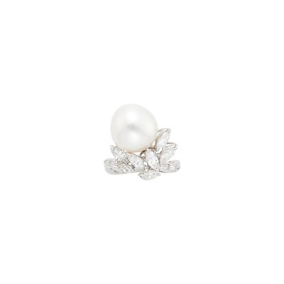 Lot 58 - Platinum, South Sea Cultured Pearl and Diamond Ring