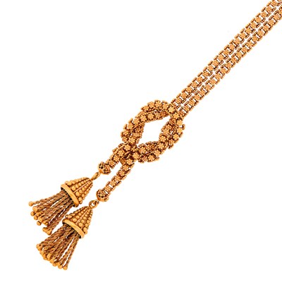 Lot 99 - Double Strand Beaded Rose Gold Tassel Knot Bracelet