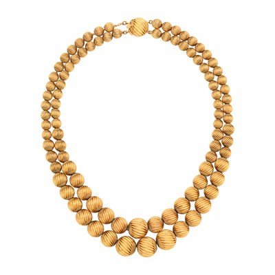 Lot 5 - Double Strand Fluted Gold Bead Necklace